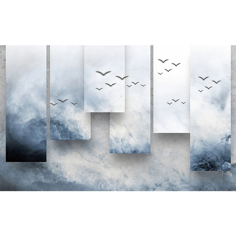 Tropical Sea Gulls Wallpaper Mural Royal Blue-White Stain Resistant Wall Decor for Bedroom