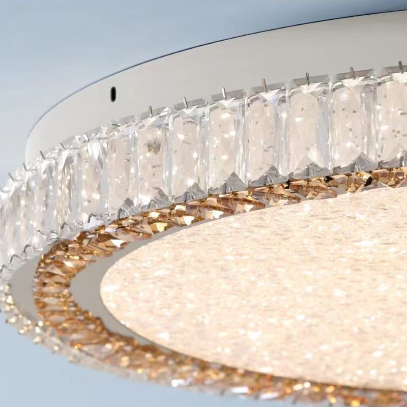 Round Interior LED Ceiling Flush Mount Light Iron and Crystal Flush