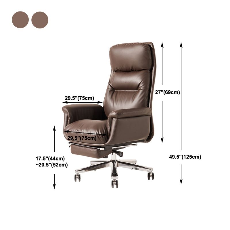 Contemporary Arm Chair Adjustable Seat Height Brown Leather Office Chair