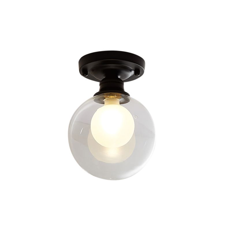 Black One Light Ceiling Lighting Industrial Clear Glass Globe/Round/Oval Shade Flush Mount Light for Living Room