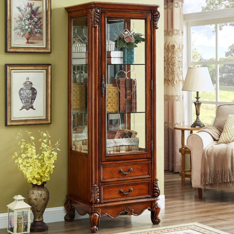 Traditional Wood Curio Cabinet Glass Doors Display Cabinet for Bedroom