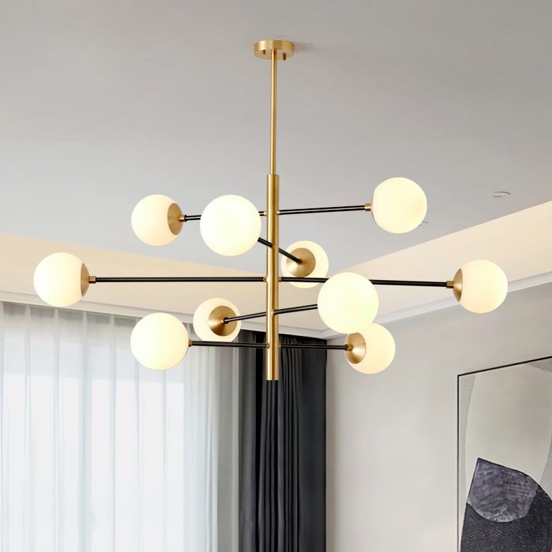 Lustre suspendu post-moderne Light Satin Opal Verre Plafond Chandelier en or pour le salon