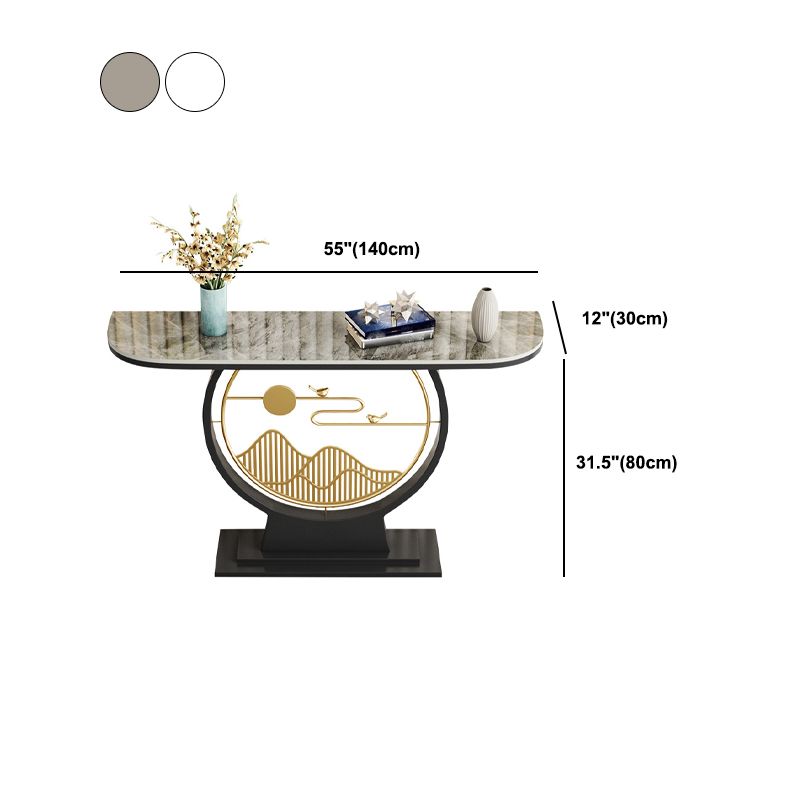 Hall Stain Resistant Half Moon Slate Glam Pedestal Console Accent Table