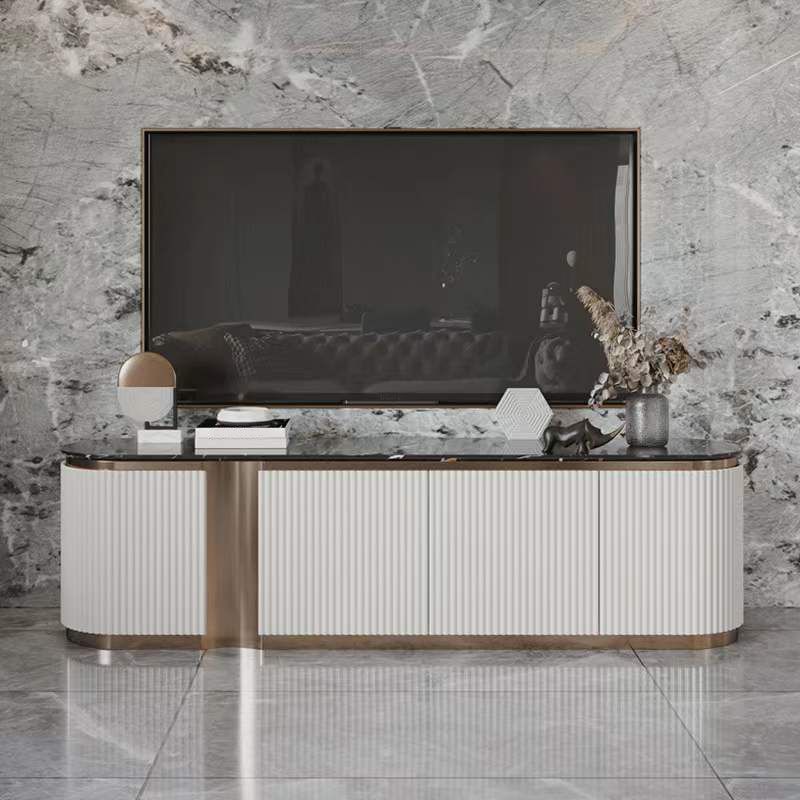 Contemporary Enclosed Storage TV Console Marble TV Stand Console with Doors