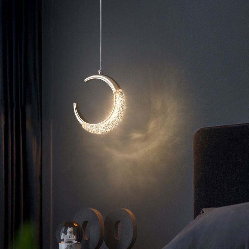 Nordic Style Metal Pendant Light Moon Shape Ceiling Lamp with Acrylic Shade for Bedroom