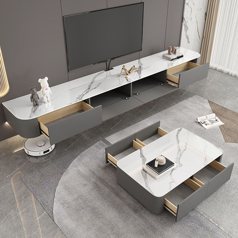 Contemporary Media Console Floating Stone Stand Console for Living Room