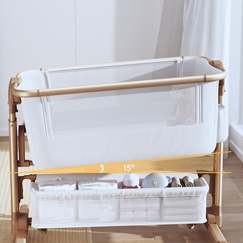 Industrial Metal Frame Nursery Crib with Storage and Guardrail