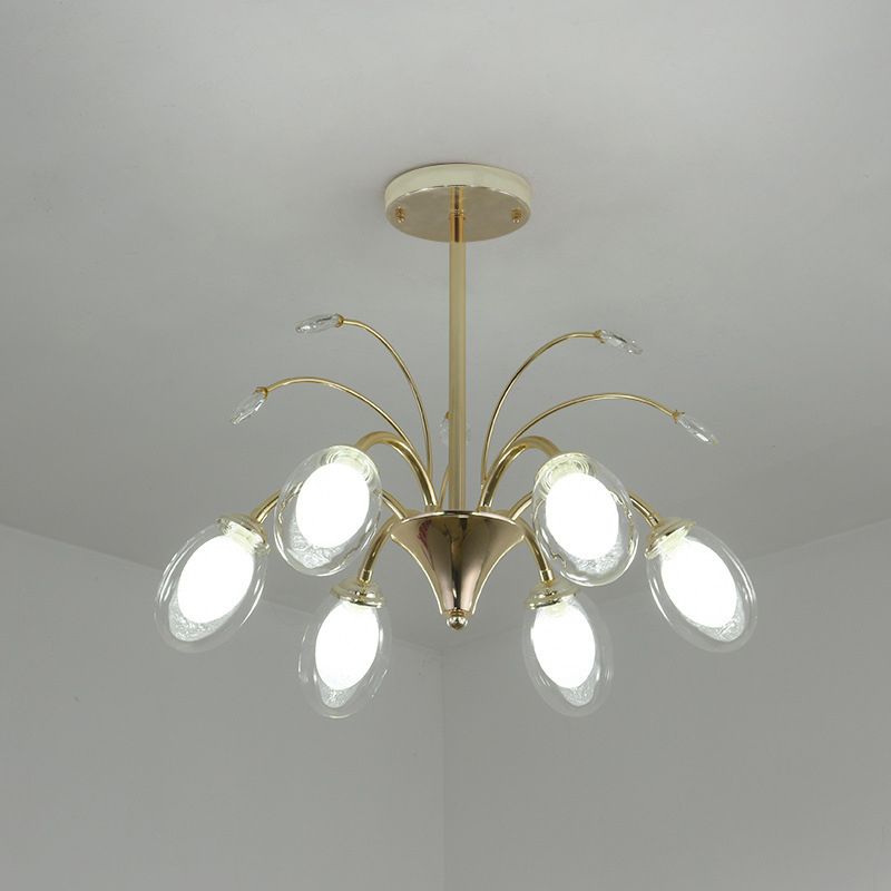 Oval Glass Shade Chandelier Lamp 6/8/10 Head Post Modern Hanging Ceiling Light in Gold