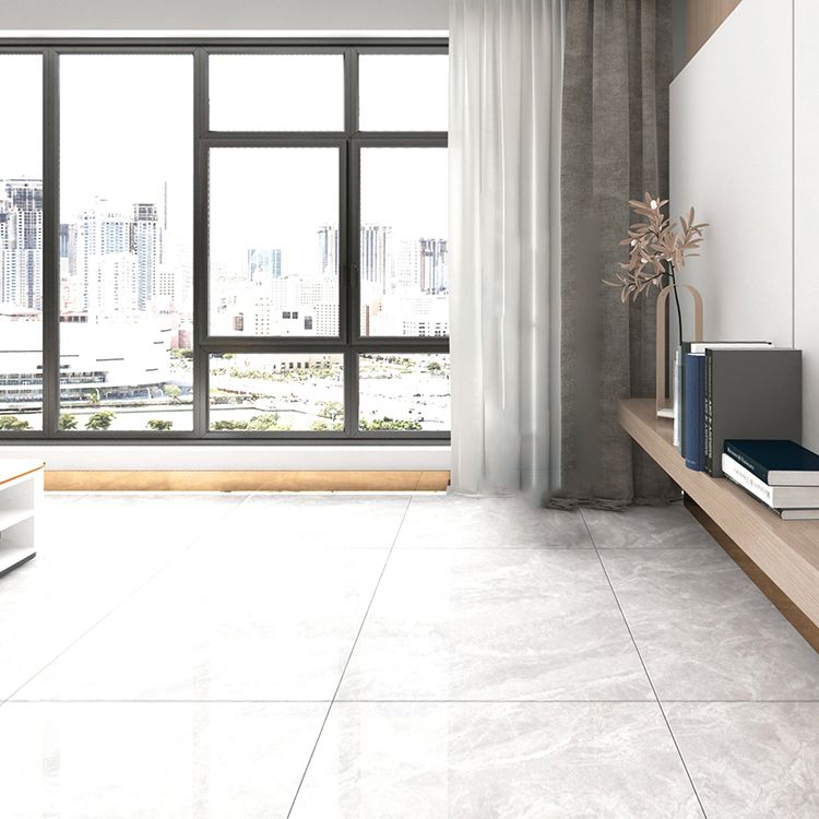 Contemporary Polished Porcelain Tile Light Grey Marble Print Square Floor and Wall Tile