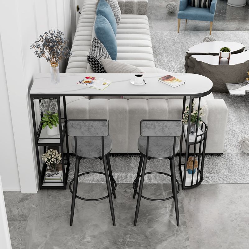 White Stone Top Free Form Bar Table with Metal Frame for Home