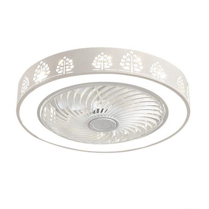 Round Shape Ceiling Fan Light Kids Style Metal 1 Light LED Flush Light