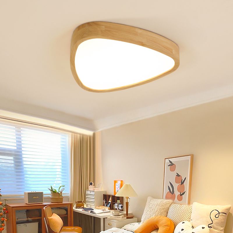 Modern Style Triangle Shape Flush Mount 1 Light Wood Ceiling Light for Bedroom