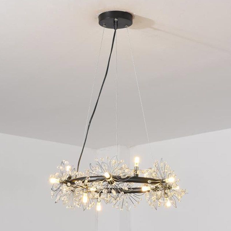 Circle Crystal Beaded Hanging Chandelier Minimalist Black 20.5"/26"/34" Wide LED Ceiling Lamp