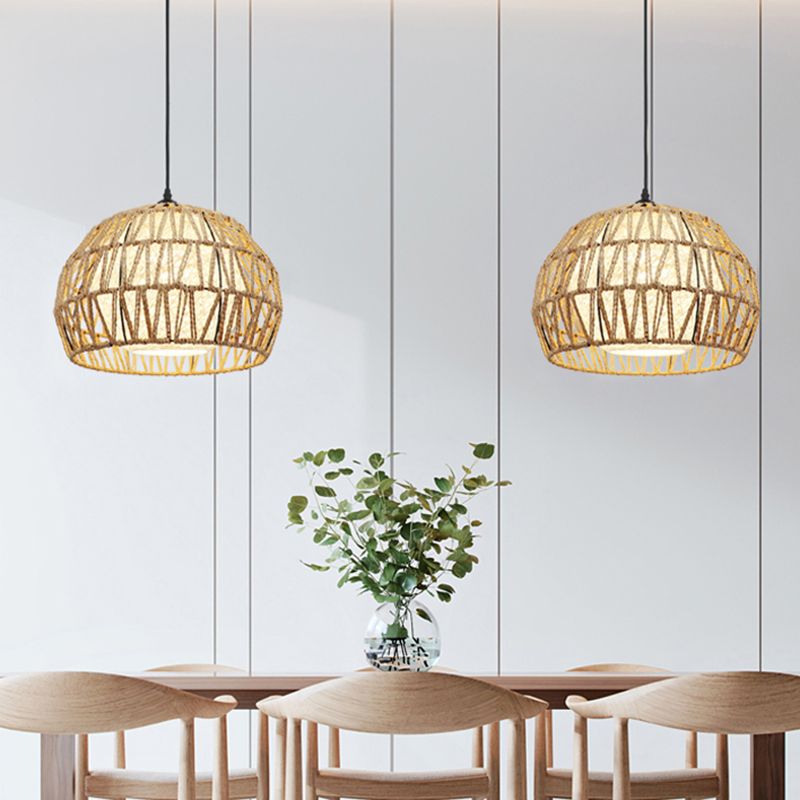 Spherical Rope Suspension Lamp Rustic Single-Bulb Dining Room Down Lighting Pendant