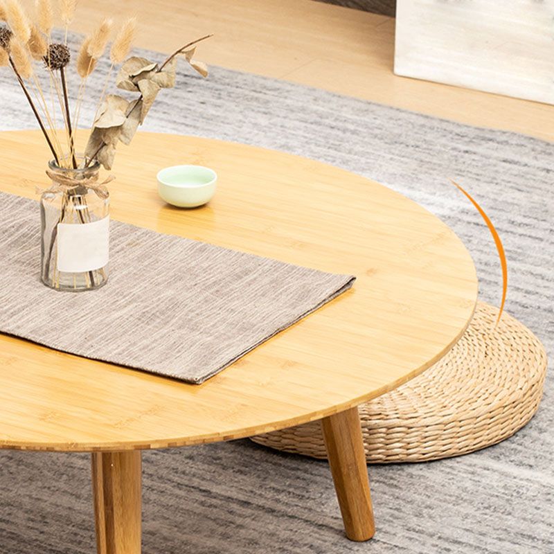 Round Wooden Coffee Table Four Legs Cocktail Table in Natural