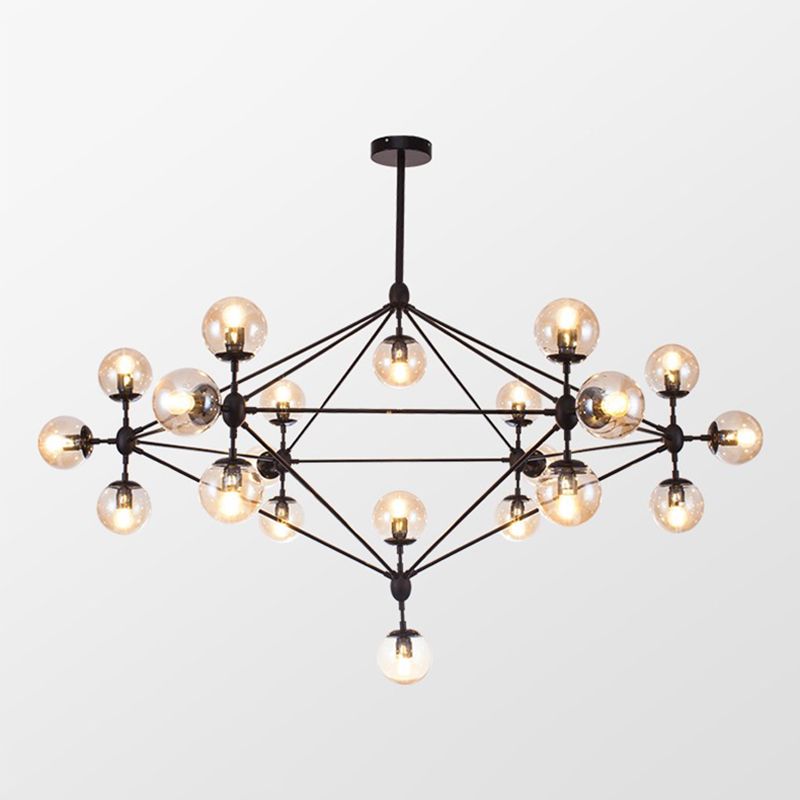 Shaded Glass Ceiling Chandelier Pendant Industrial-Style Living Room Hanging Chandelier Light in Black