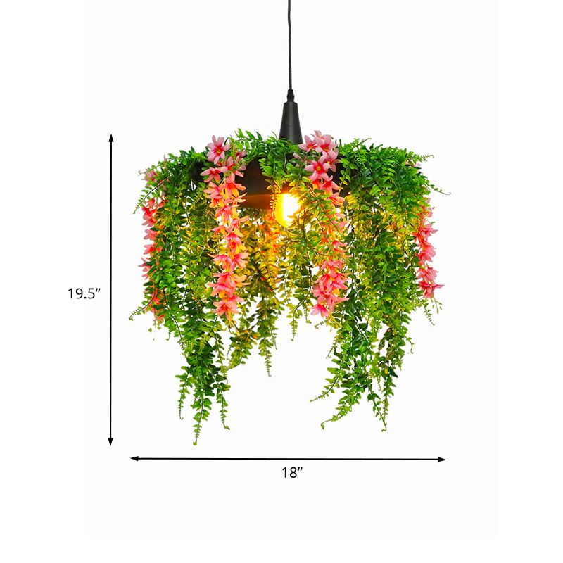 1 Light Ceiling Hang Fixture Warehouse Cascading Metallic Hanging Pendant in Black for Restaurant