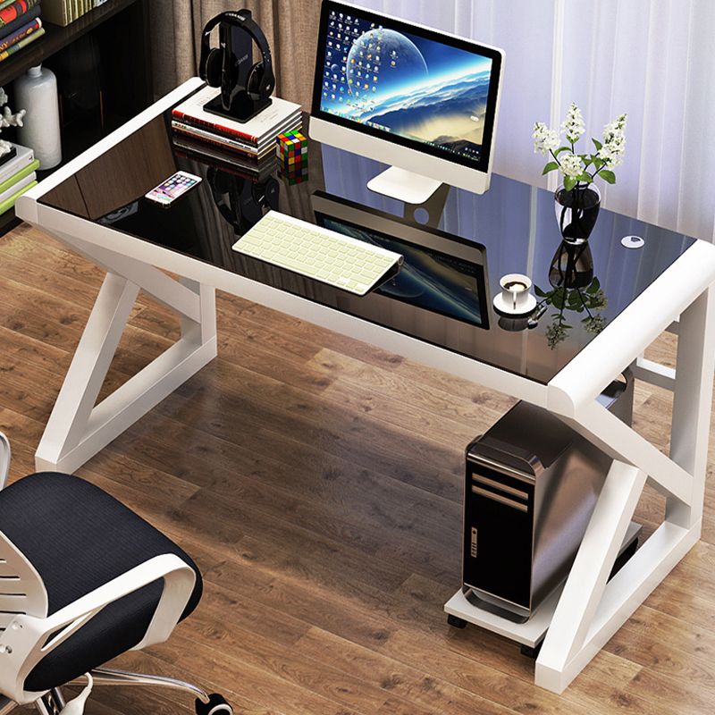 Modern Glass Top Gaming Desk 29.53" Tall Rectangular Computer Desk with Steel Legs