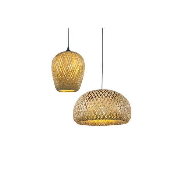 Hand Woven Hanging Light Countryside Rattan 7"/7.5" W 1 Bulb Beige Pendant Lamp with Dome Shade for Dining Room