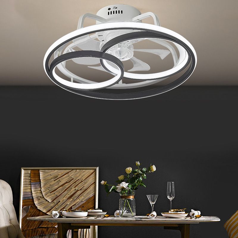 Modern Black Ceiling Fan Lamp Metallic LED Ceiling Fan Light for Living Room