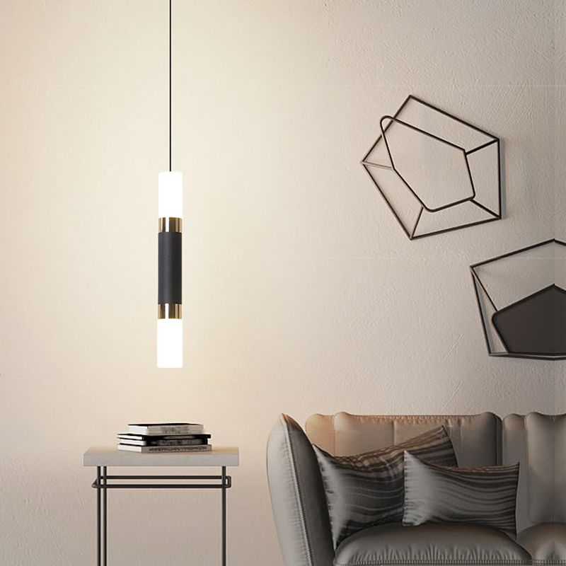 Pendante LED Black Cylindroid dans la simplicité moderne Lampe suspendue en fer forgé avec une teinte acrylique