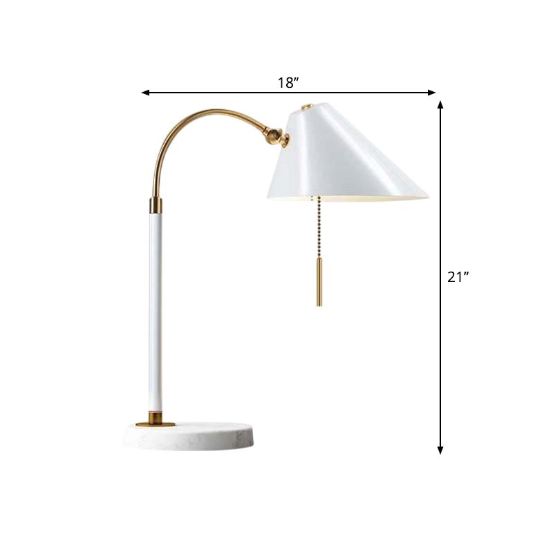 Minimal 1 Bulb Night Table Light Black/White Conic Pull Chain Nightstand Lamp with Metal Shade