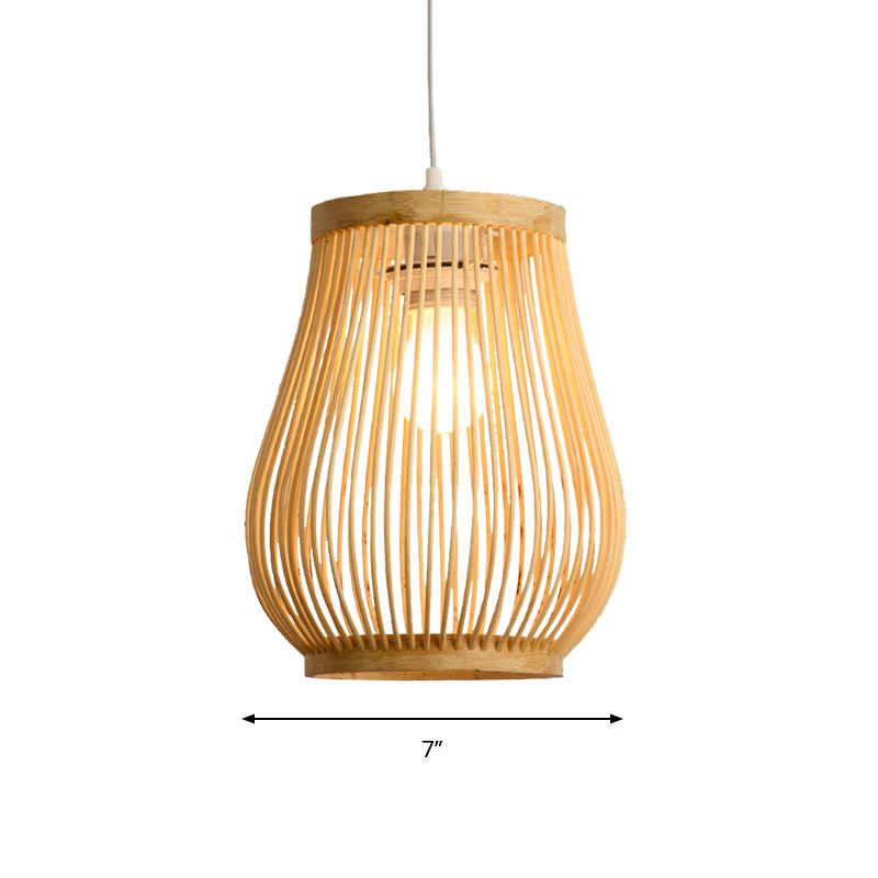 Bamboo Woven Shade Pendant Plafond Light Asian Style 1 Bulbe Beige suspendu, 7 "/ 8" de large