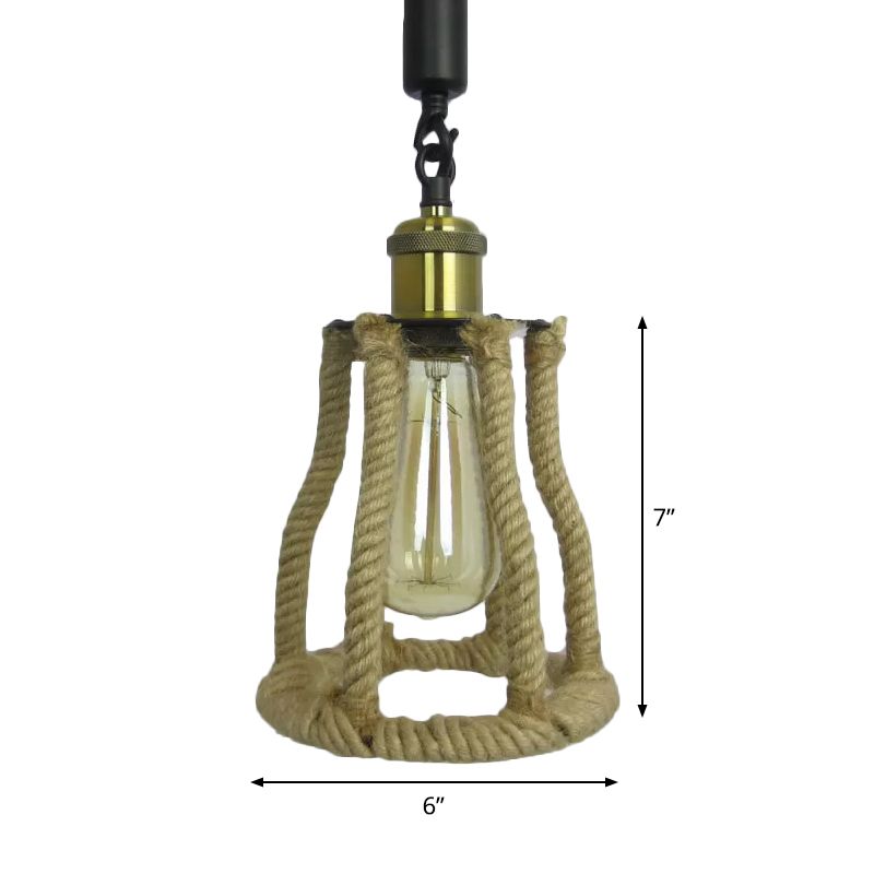 1 bombilla de fibra natural colgante de cuerda rústica de la jaula marrón en la jaula de la sala de estar iluminación de la sala de estar