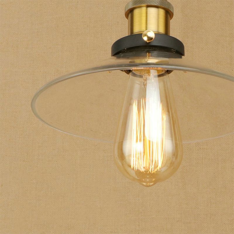 1 Light Clear Glass Pendant Lamp Industrial Black/Rust/Copper Cone Living Room Hanging Light Fixture