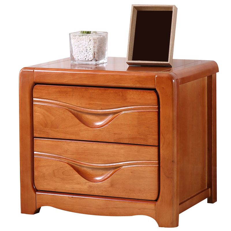 Contemporary Nightstand Solid Wood Bedside Cabinet with 2 Drawers