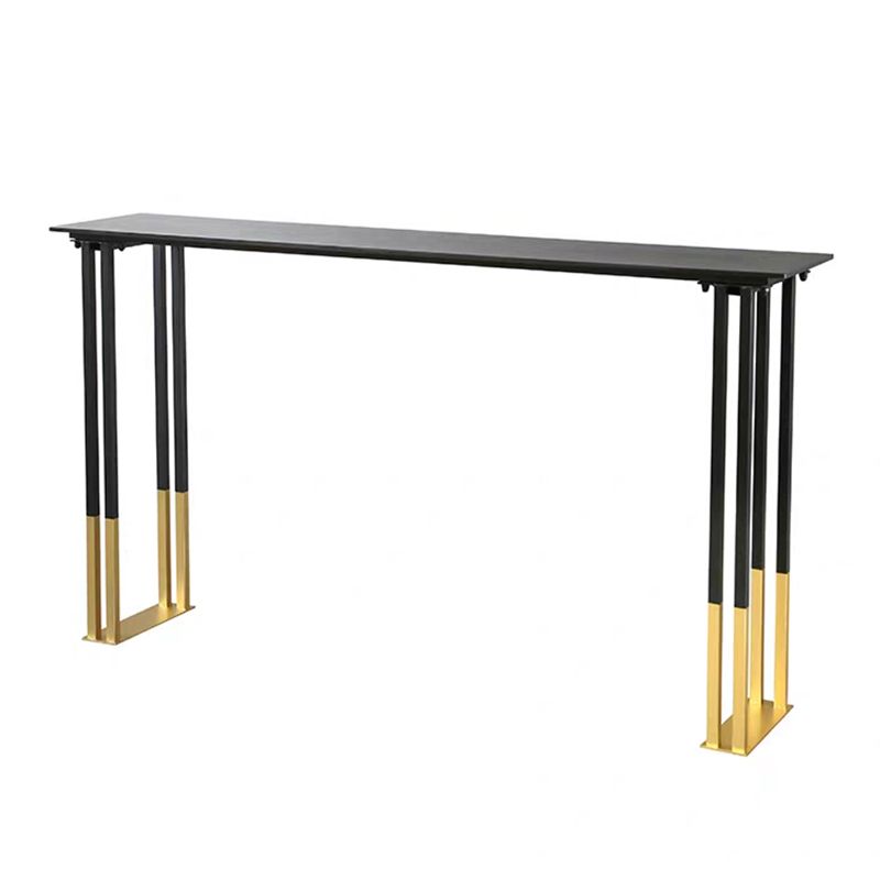 Glam Rectangle Pub Table with Metal Base Black Wood Top Bar Table