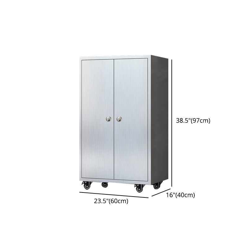 Modern Stainless Steel Dining Server Silver Adjustable Shelving Cabinets with Door