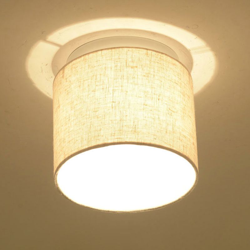 Half Cylinder Fabric Flush Mount Light Modern 1 Light Flush Mounted Light Fixture in White