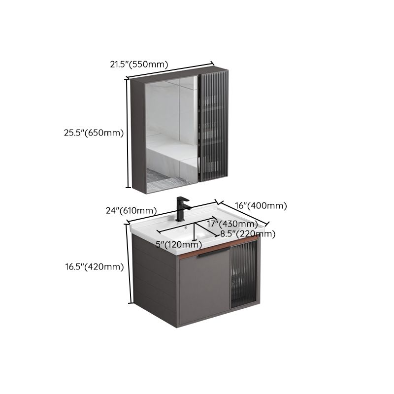 Metal Base Sink Vanity Modern Single-Sink Rectangular Wall Mount Vanity Sink