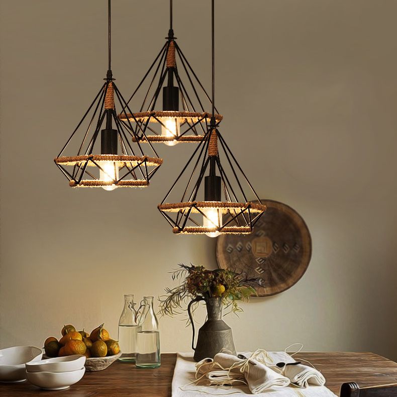 1-Light Geometric Cage Pendant Light Industrial Vintage Style Metal Pendant Light for Dinning Room