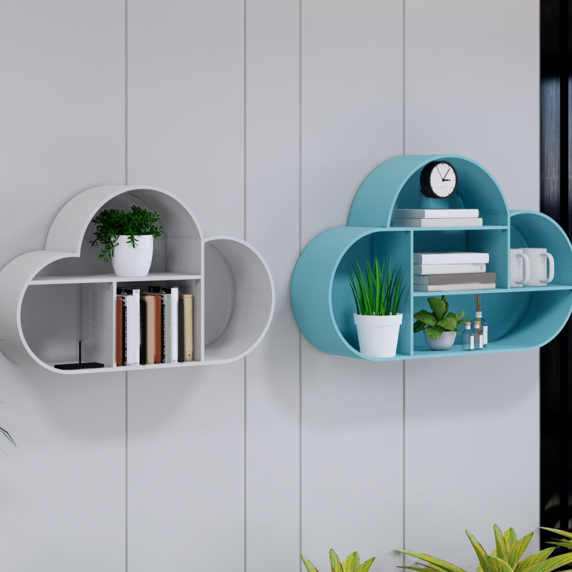 Iron Wall Mounted Book Shelf Cloud-like Book Organizer with Shelf