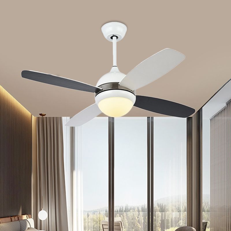 42" W Black Dome Ceiling Fan Lamp Modern Metallic Bedroom LED Semi Flush Light Fixture with Acrylic Shade, 4 Blades