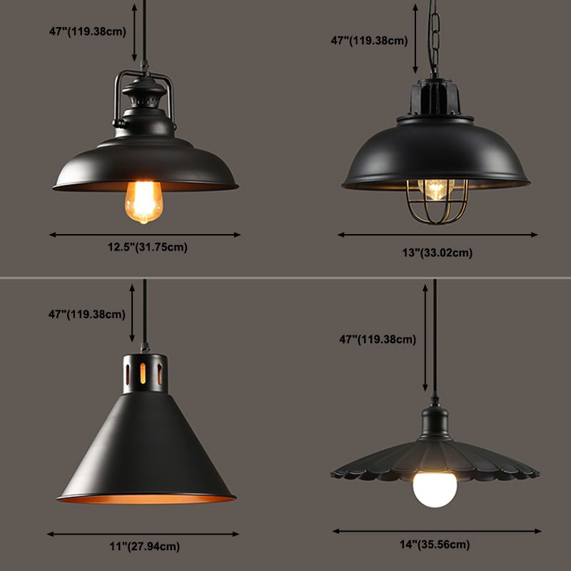 Black Shaded Pendant Ceiling Light Industrial Restaurant Metal Hanging Ceiling Light