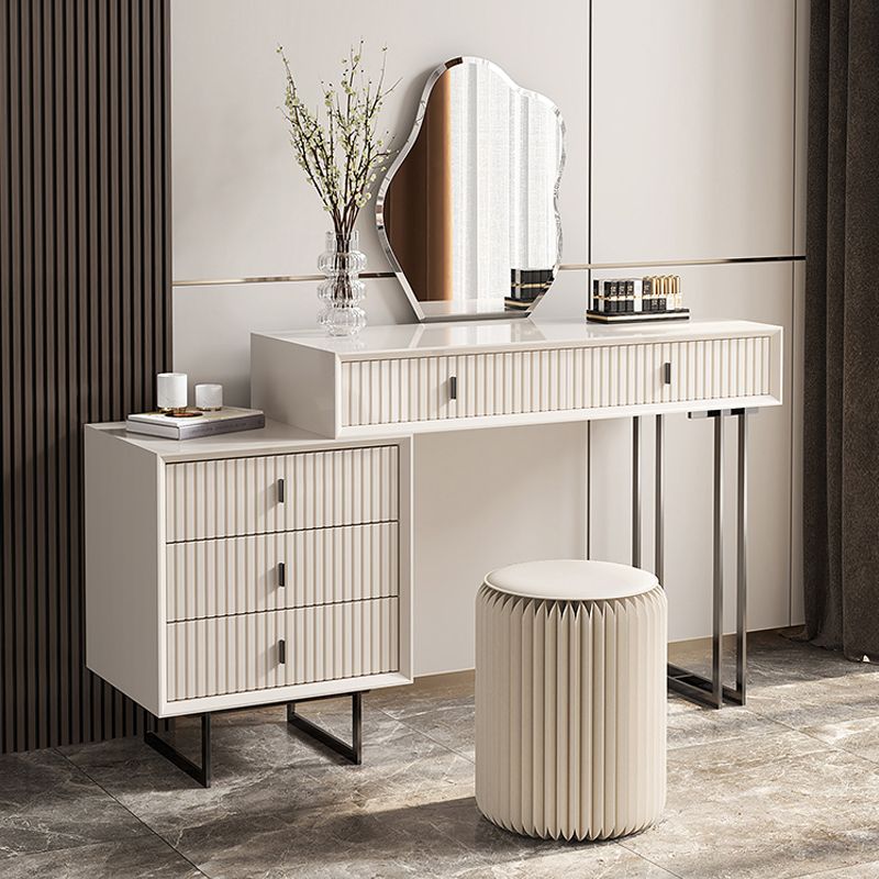 Modern Stone White Vanity Desk 5-Drawers Vanity Dressing Table