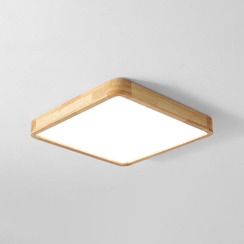 Minimalism Square Flush Mount Light Wood LED Ceiling Light for Bedroom