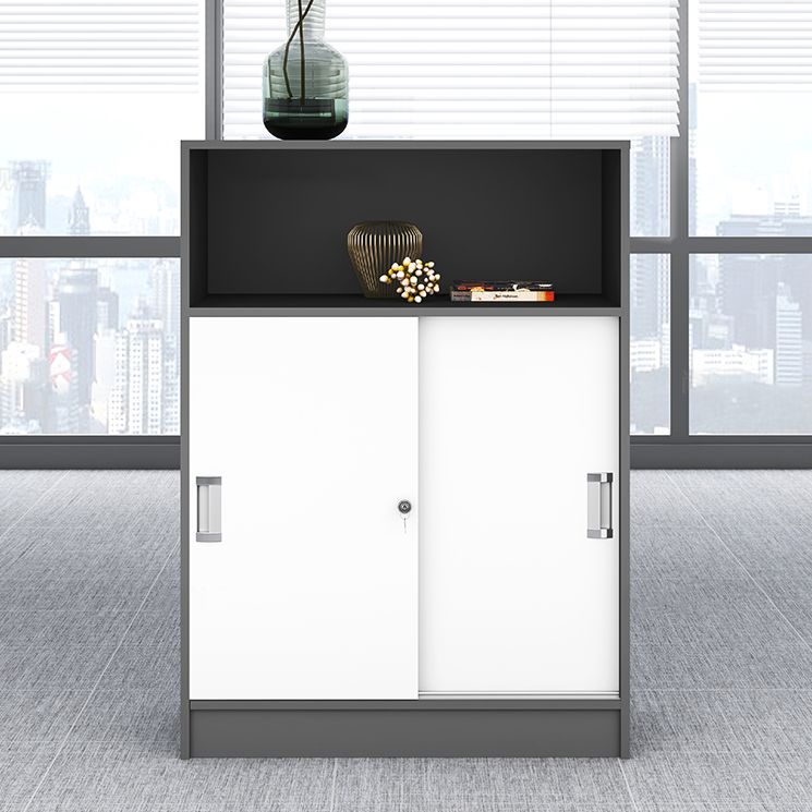 Modern Locking File Cabinet Wooden Contrast Panel File Cabinet for Home Office