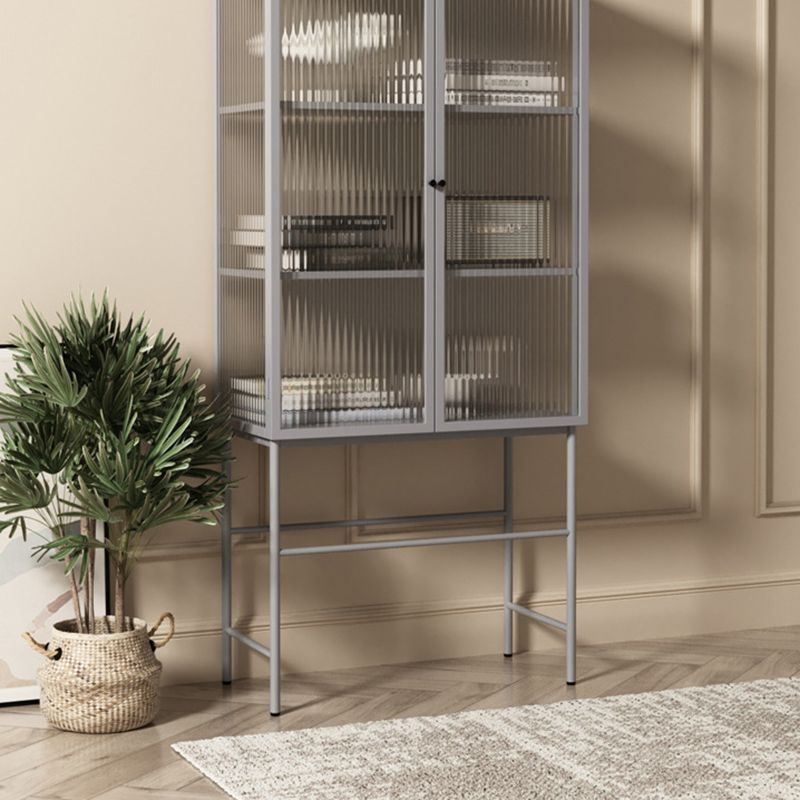 Contemporary Curio Cabinet Metal Buffet Cabinet with Glass Door