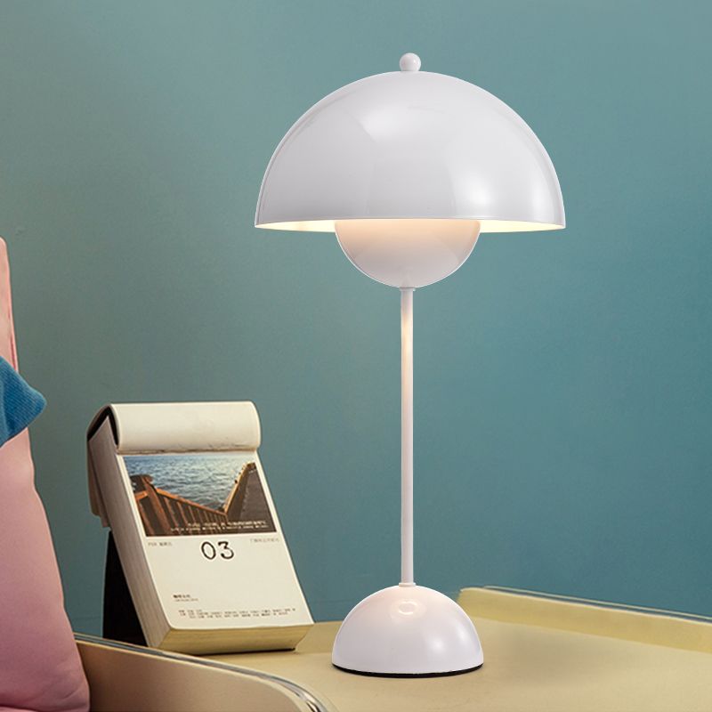 1-Light Study Room Reading Light Macaroon White/Black/Red Finish Table Lamp with Dome Metal Shade