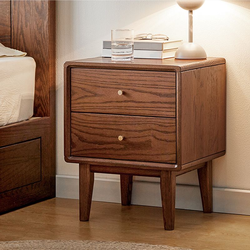 Walnut Solid Wood Kids Bedside Table 2 Drawers Nursery Nightstand