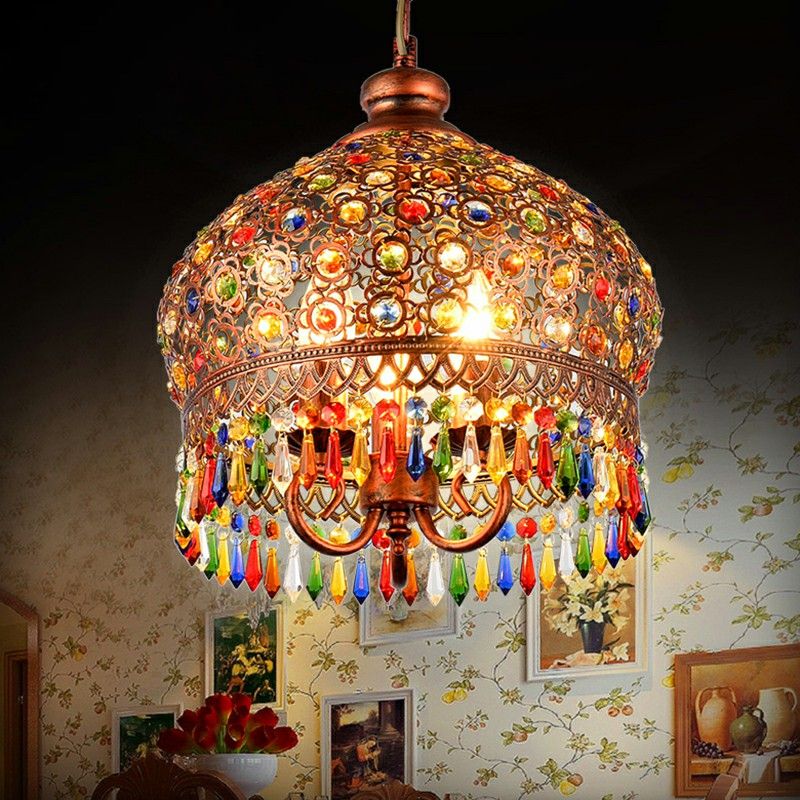 Schattierte farbige Kristallsuspension Licht Bohemian Restaurant Anhängerleuchte in Kupfer