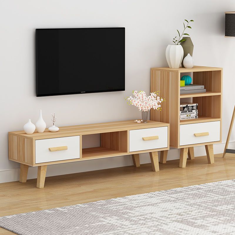 Scandinavian TV Media Stand with Drawers Wood TV Stand Console