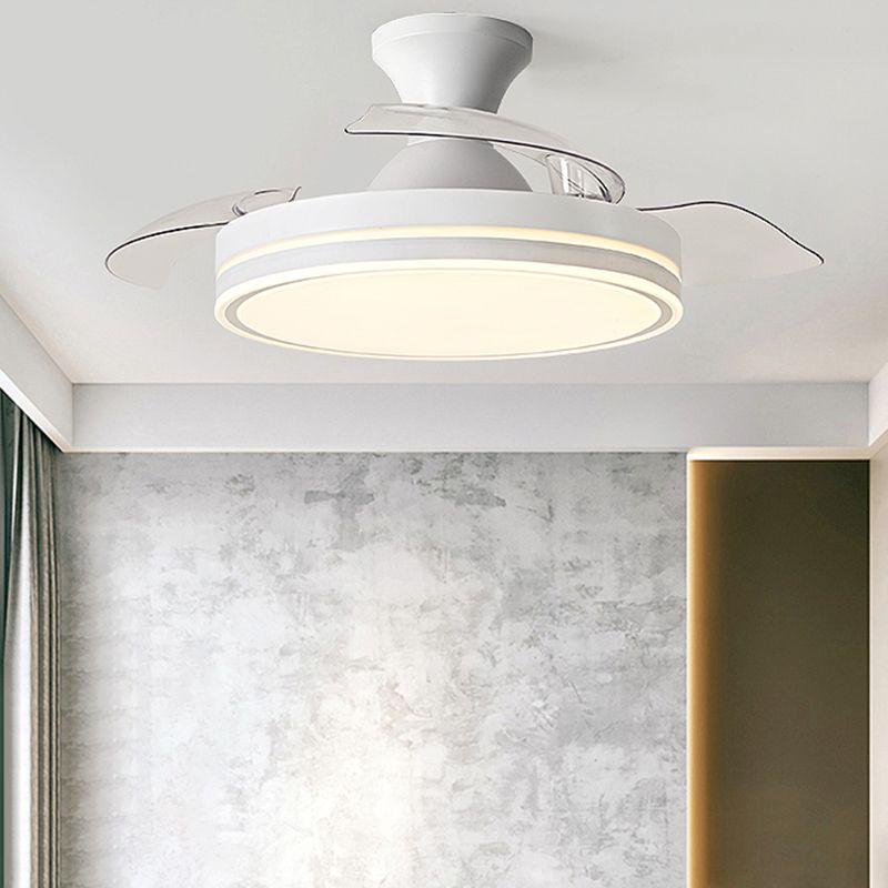 Metallic Drum Hanging Fan Lamp Frequency Conversion Modern LED Semi Flush Mount Lighting