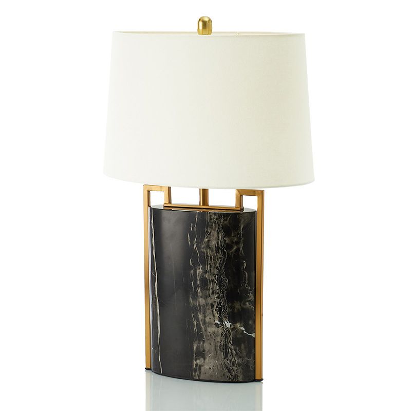 15"/18" W Minimalist 1-Light Night Lamp Black and White Tapered Table Light with Fabric Shade and Marble Base