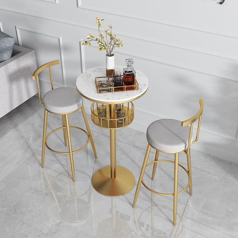 White Glam Style Round Table in Faux Marble and Metal Milk Tea Shop Bar Table