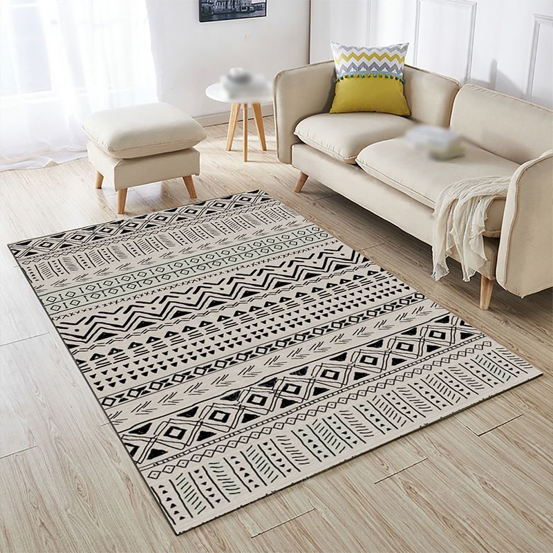 Minimalist Boho Rug Tribal Pattern Polyester Carpet Stain Resistant Indoor Rug for Living Room